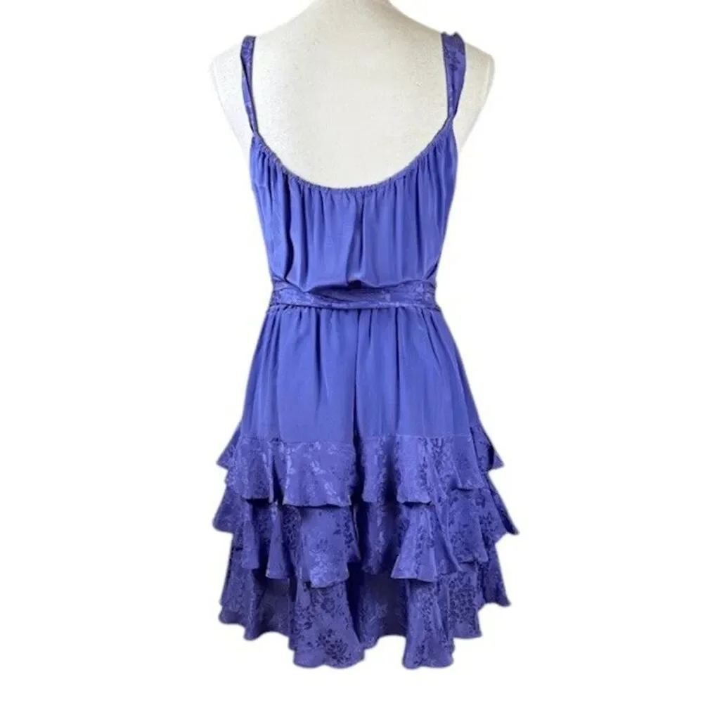 Rebecca Taylor Silk Ruffle Purple Floral Short Date Mini Dress‎ Size 6